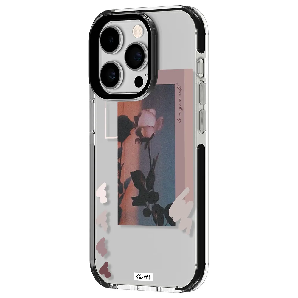 Pink Rose Apple iPhone 14 pro impact black border Case