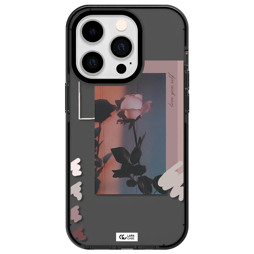 Pink Rose Apple iPhone 14 pro impact Smoke Black Case