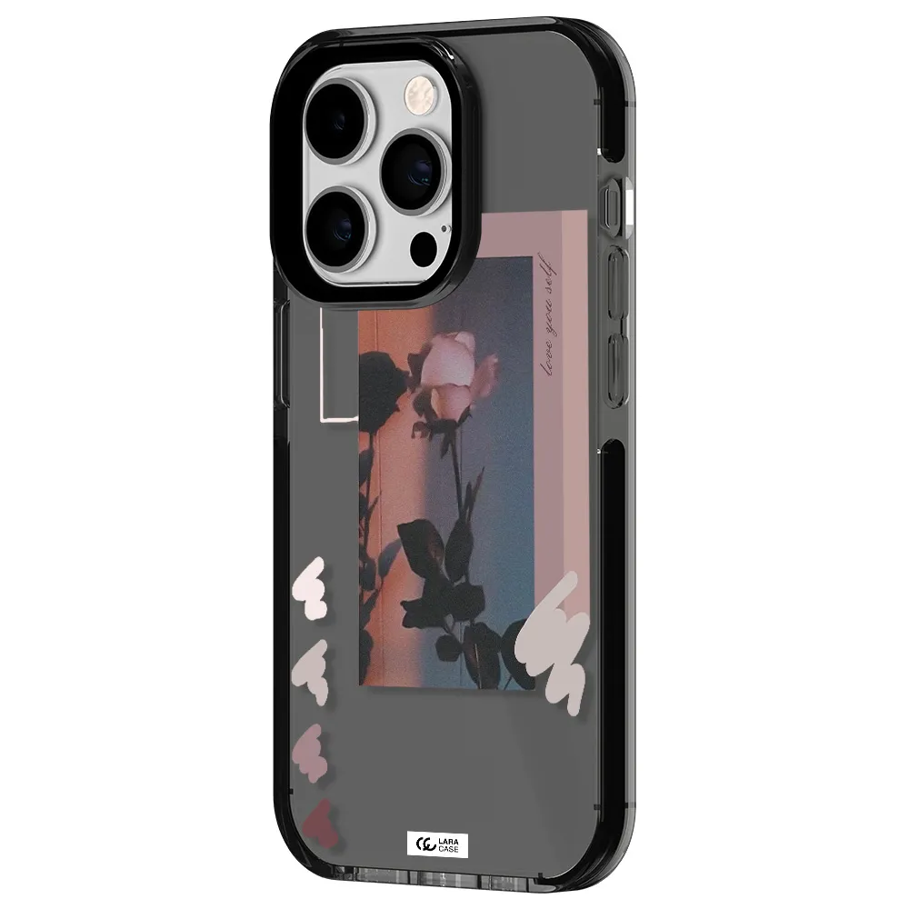 Pink Rose Apple iPhone 14 pro impact Smoke Black Case