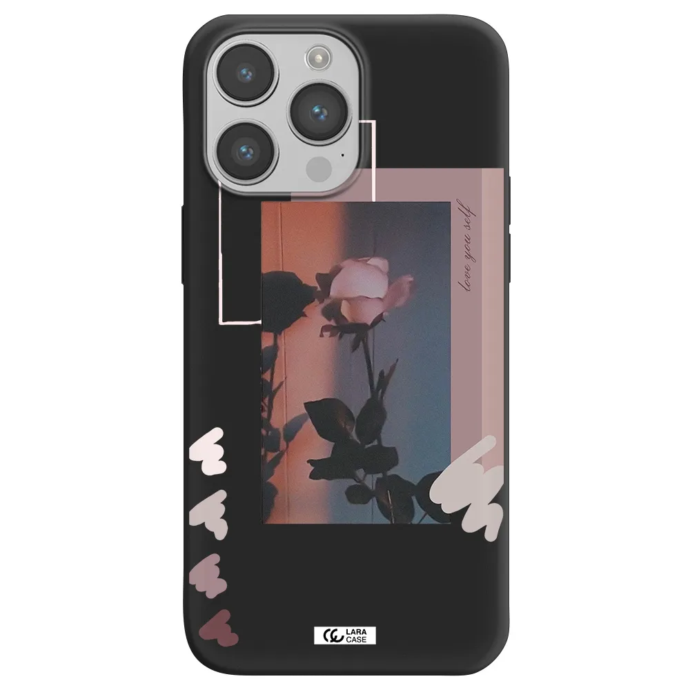 Pink Rose Apple iPhone 14 pro max Silicone black Case