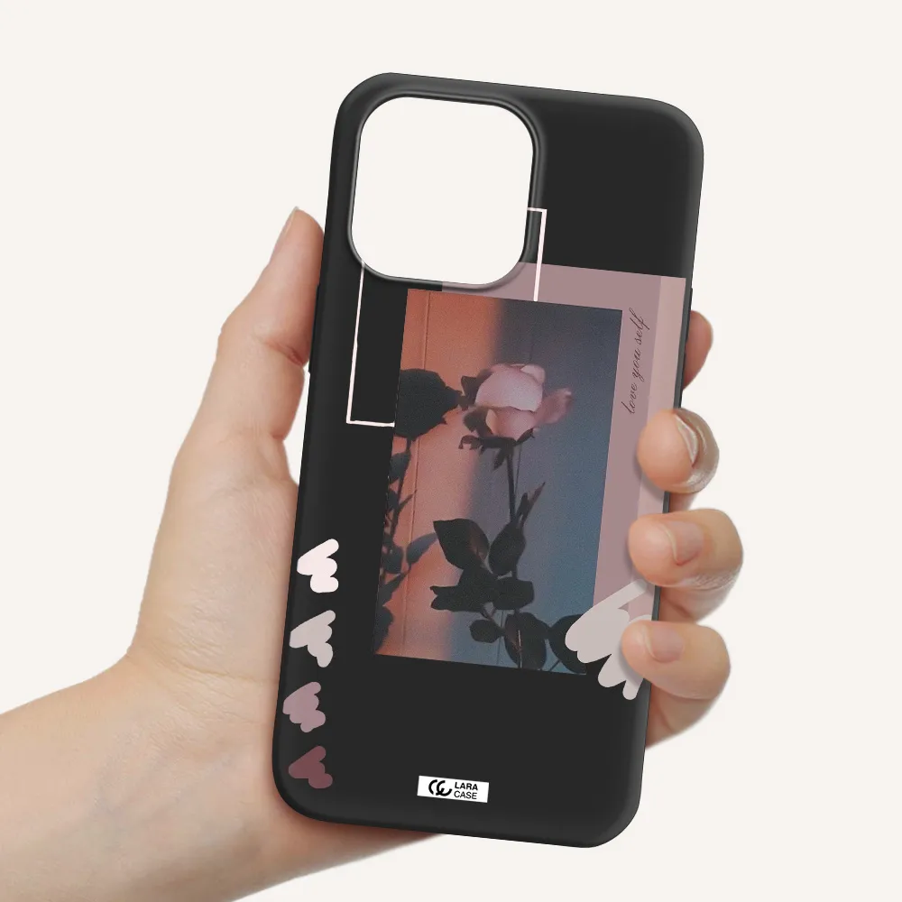 Pink Rose Apple iPhone 14 pro max Silicone black Case