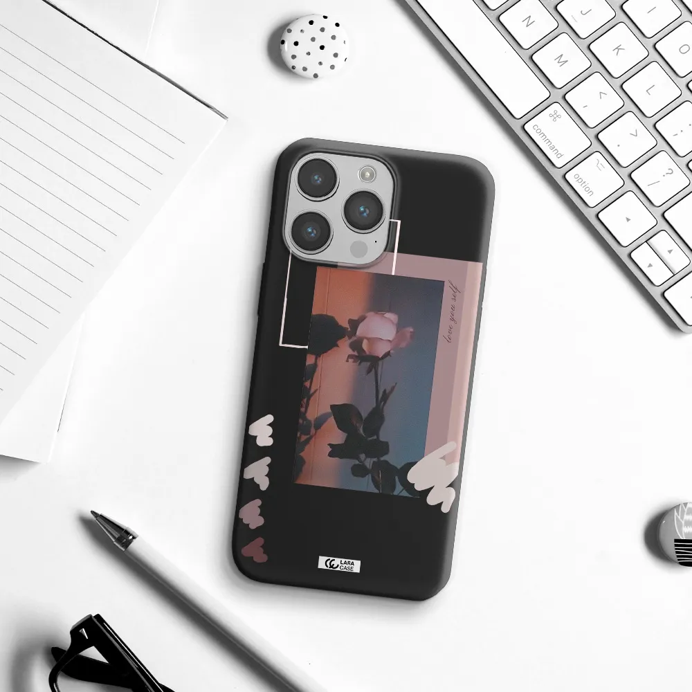 Pink Rose Apple iPhone 14 pro max Silicone black Case