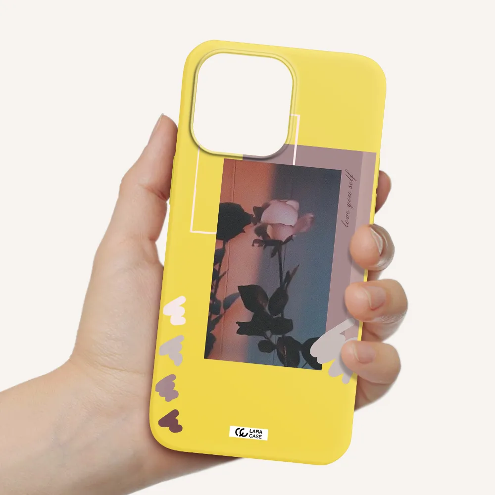 Pink Rose Apple iPhone 14 pro max Silicone canary yellow Case