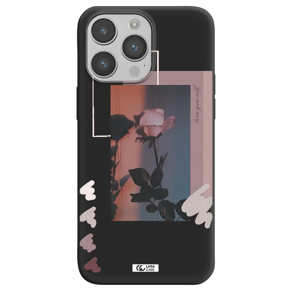 Pink Rose Apple iPhone 14 pro Silicone black Case