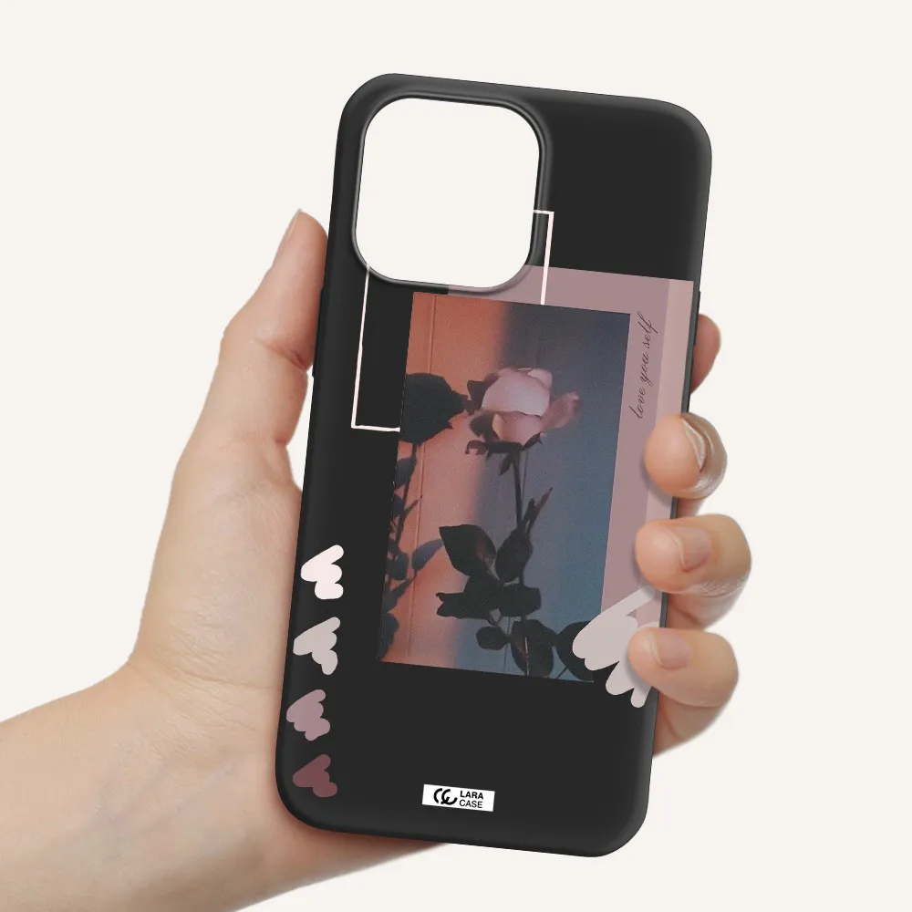 Pink Rose Apple iPhone 14 pro Silicone black Case