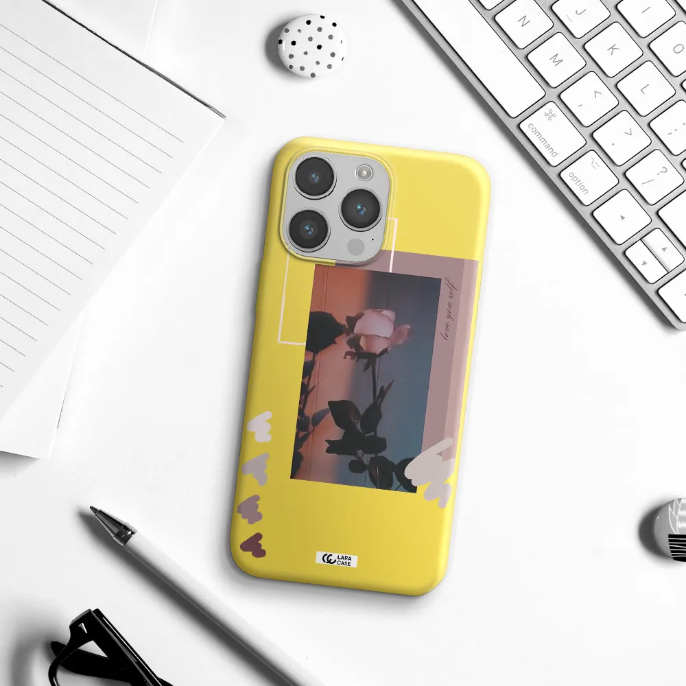 Pink Rose Apple iPhone 14 pro Silicone canary yellow Case