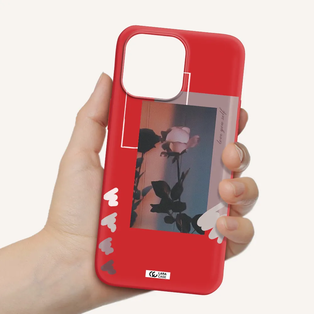 Pink Rose Apple iPhone 14 pro Silicone Imperial Red Case