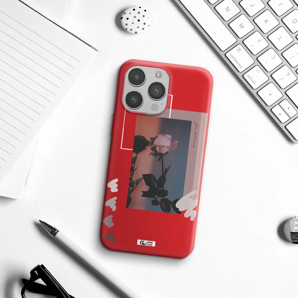 Pink Rose Apple iPhone 14 pro Silicone Imperial Red Case