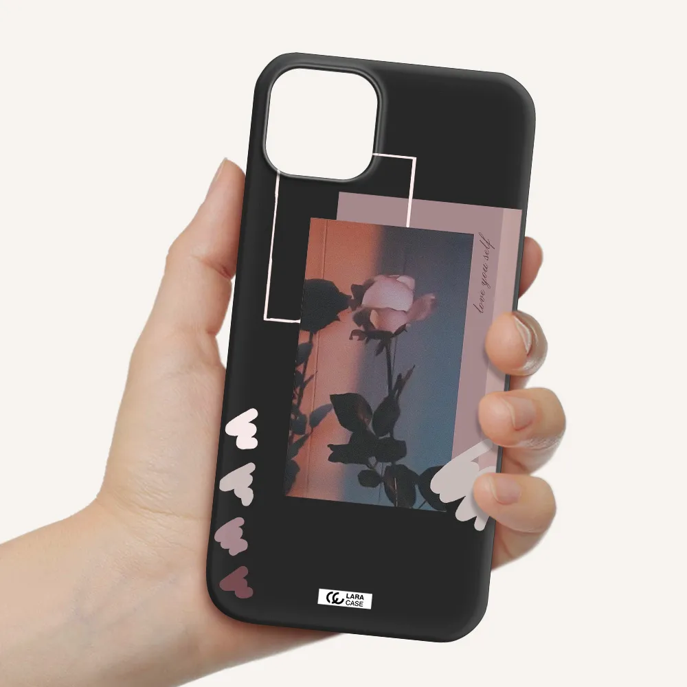 Pink Rose Apple iPhone 14 Silicone black Case