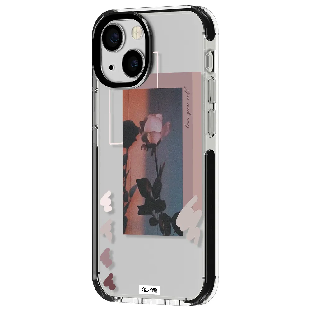 Pink Rose Apple iPhone 15 impact black border Case
