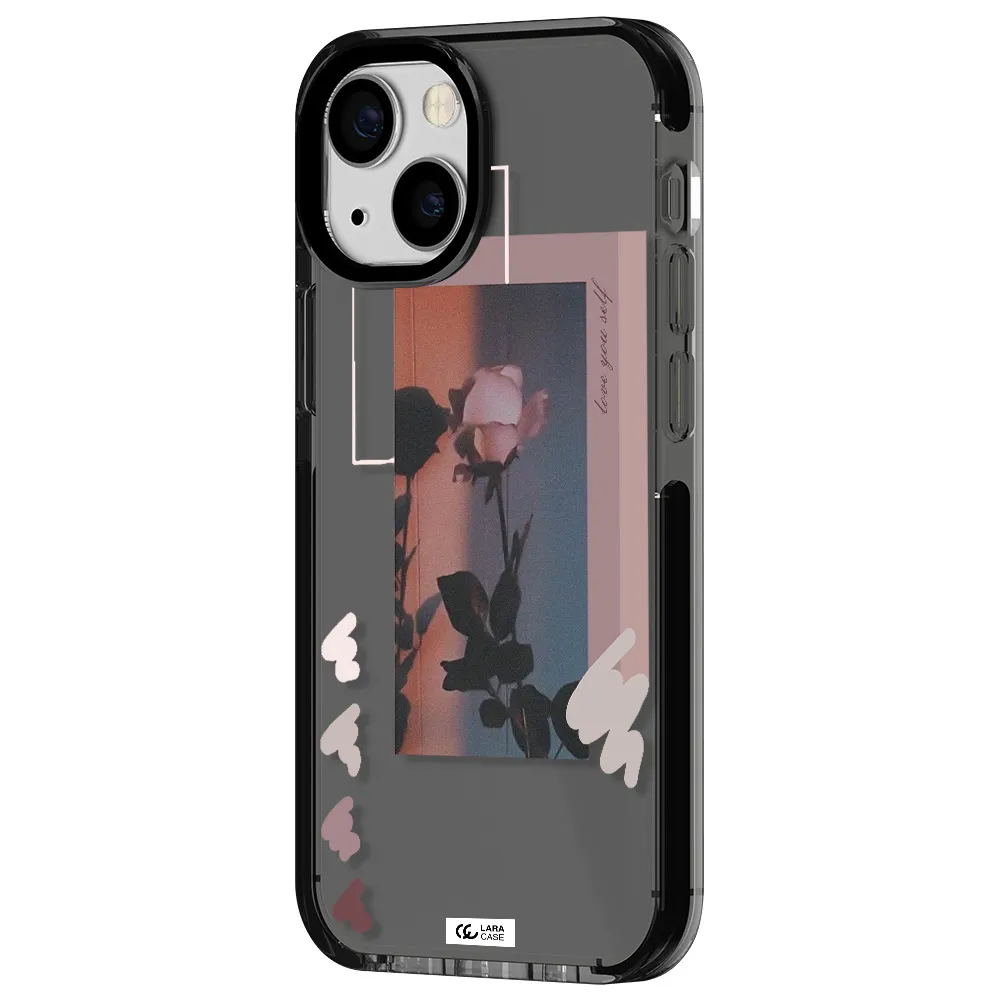Pink Rose Apple iPhone 15 impact Smoke Black Case