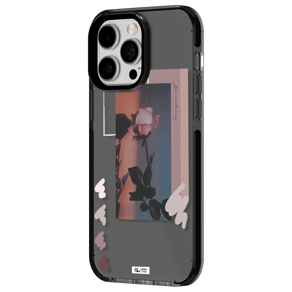 Pink Rose Apple iPhone 15 Pro impact Smoke Black Case