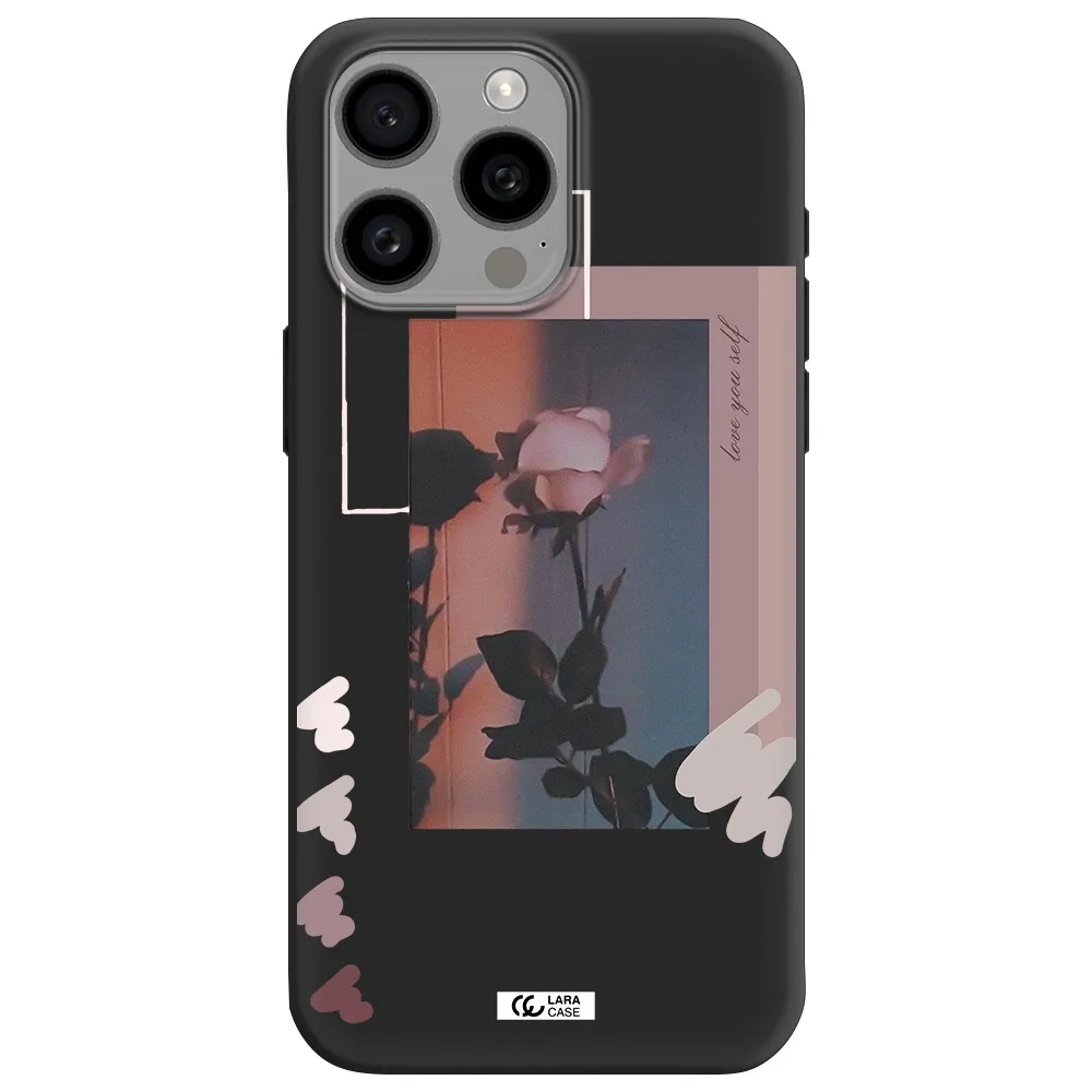 Pink Rose Apple Iphone 15 Pro max Silicone black Case