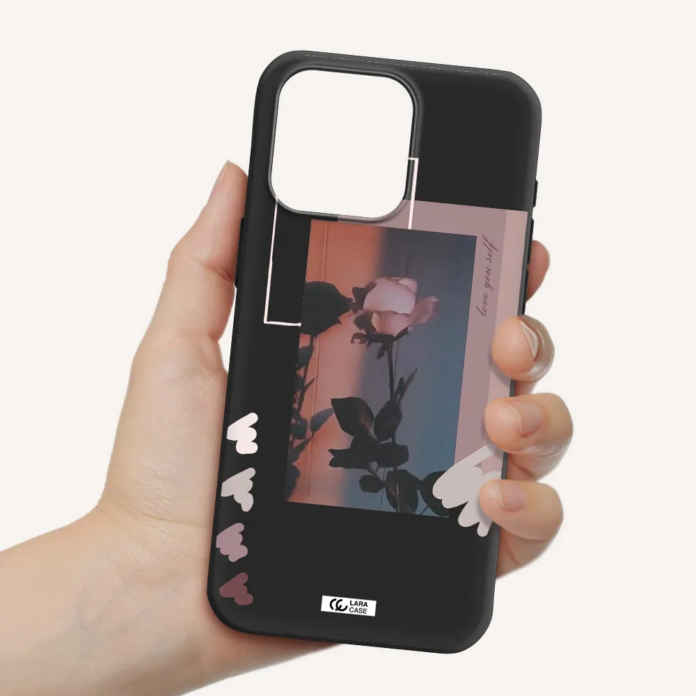 Pink Rose Apple Iphone 15 Pro max Silicone black Case