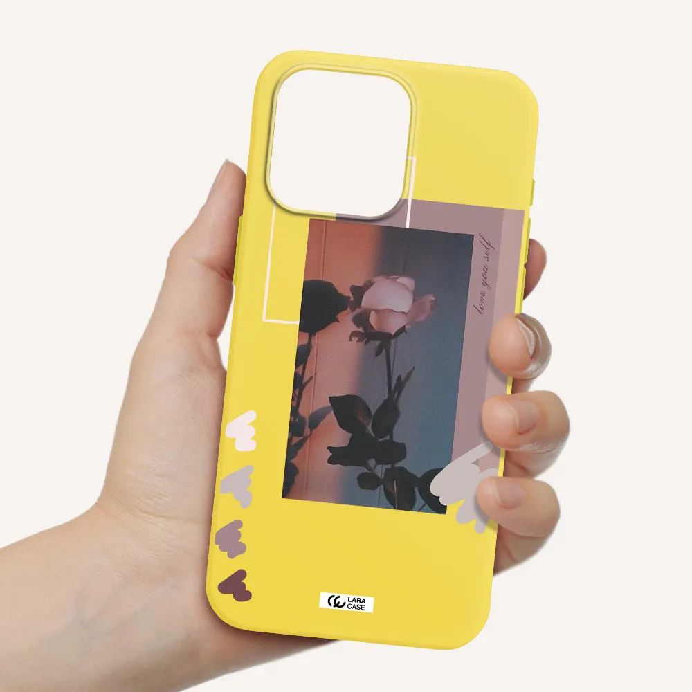 Pink Rose Apple Iphone 15 Pro max Silicone canary yellow Case