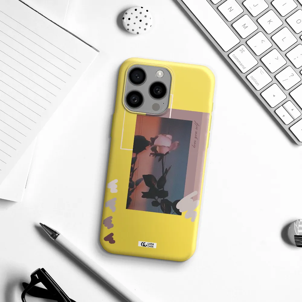 Pink Rose Apple Iphone 15 Pro max Silicone canary yellow Case