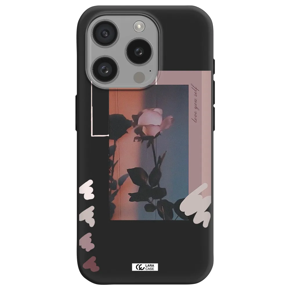 Pink Rose Apple Iphone 15 Pro Silicone Black Case