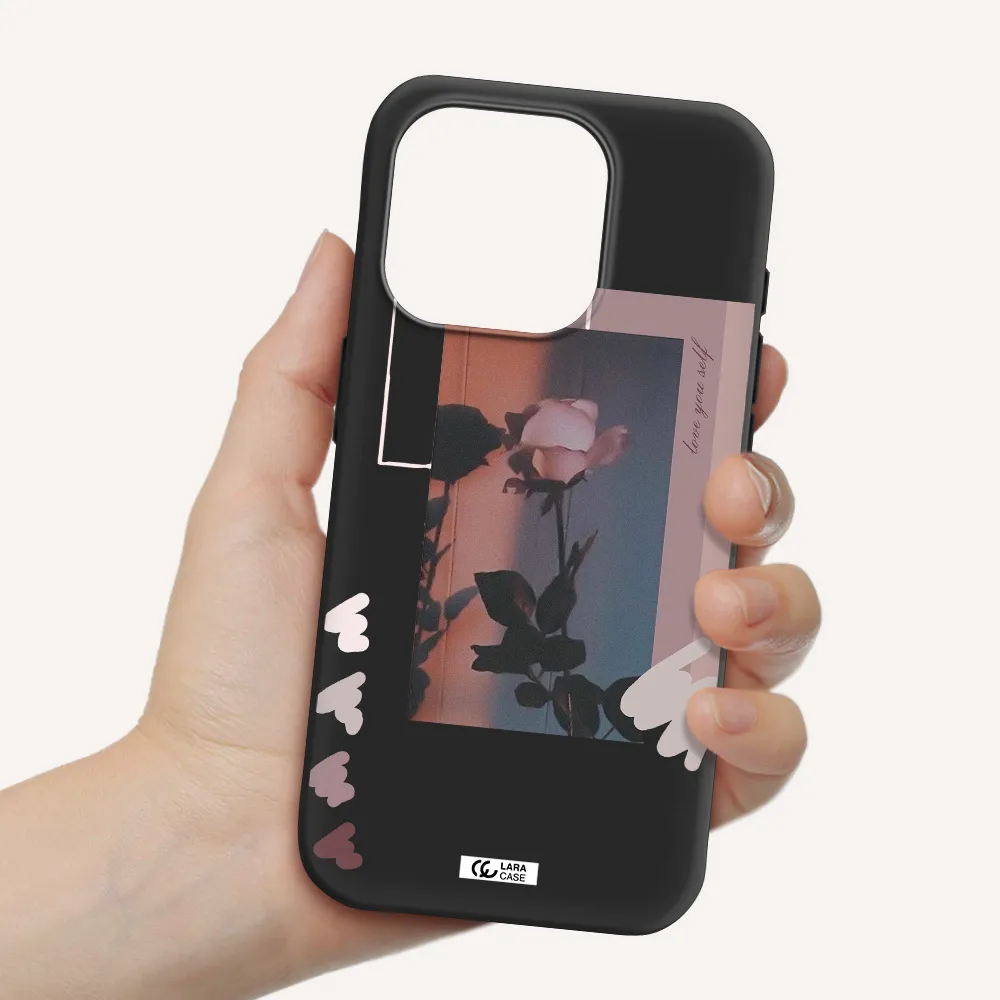 Pink Rose Apple Iphone 15 Pro Silicone Black Case