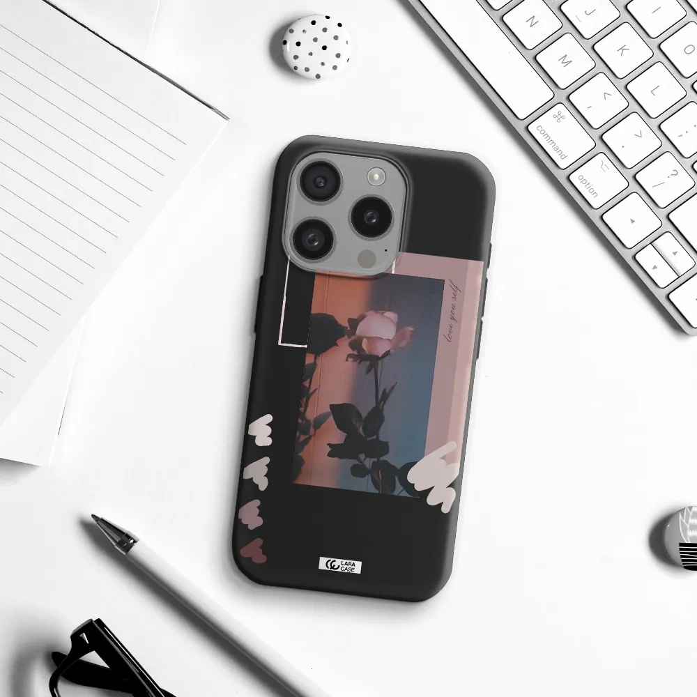 Pink Rose Apple Iphone 15 Pro Silicone Black Case