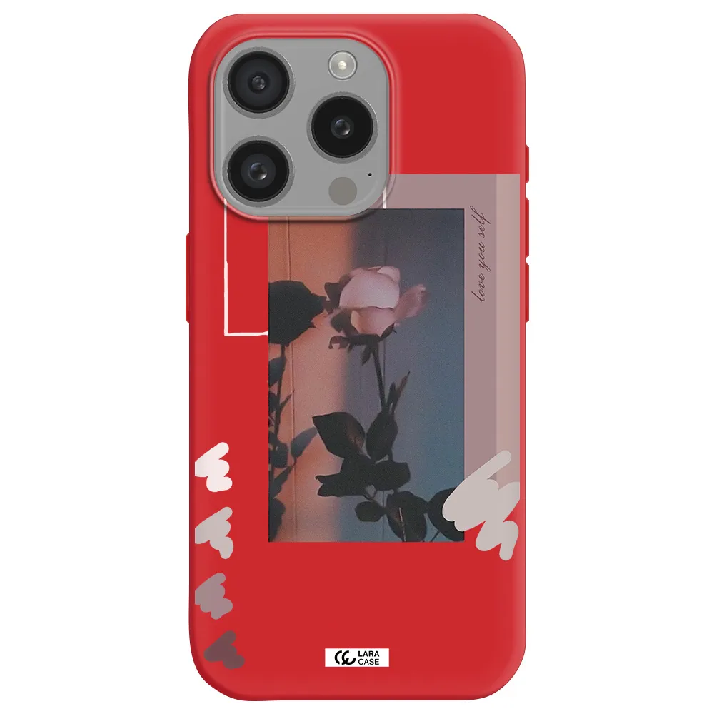 Pink Rose Apple Iphone 15 Pro Silicone Imperial Red Case
