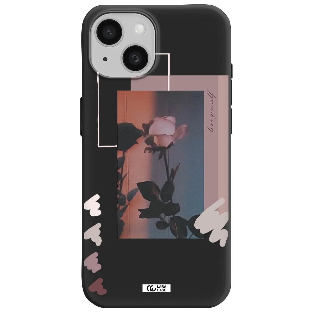 Pink Rose Apple iPhone 15 Silicone black Case