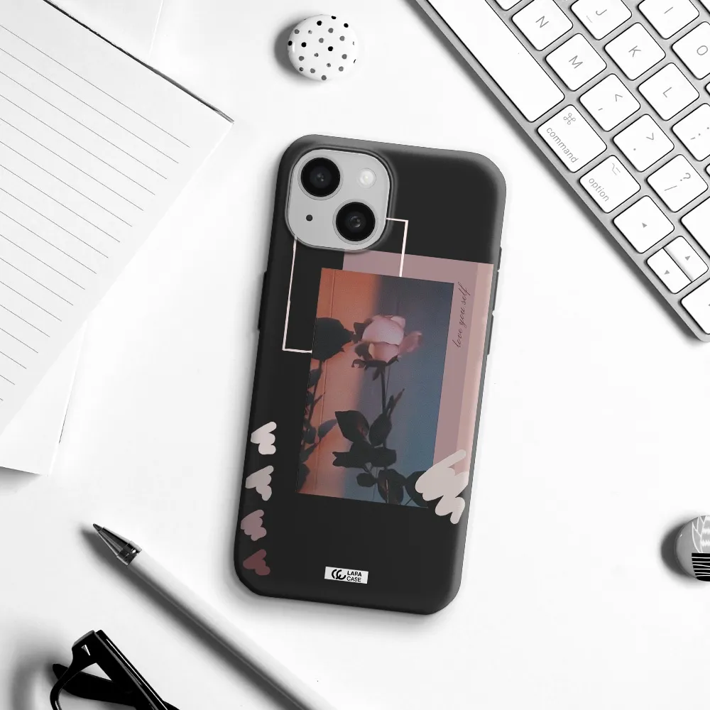 Pink Rose Apple iPhone 15 Silicone black Case