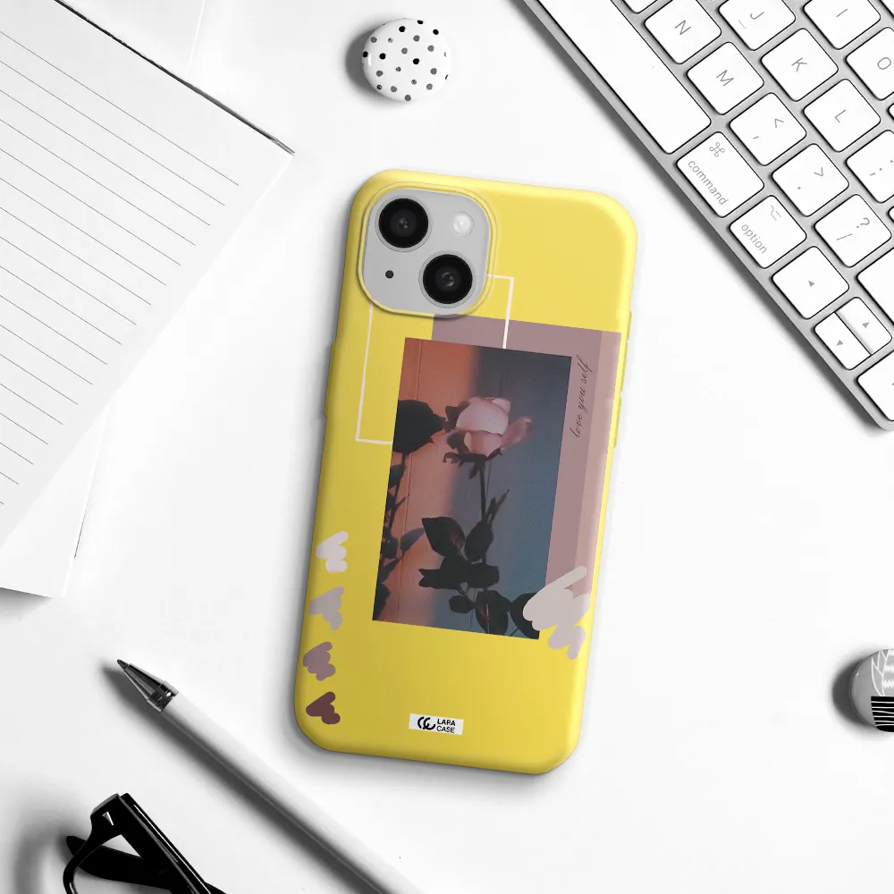 Pink Rose Apple iPhone 15 Silicone canary yellow Case