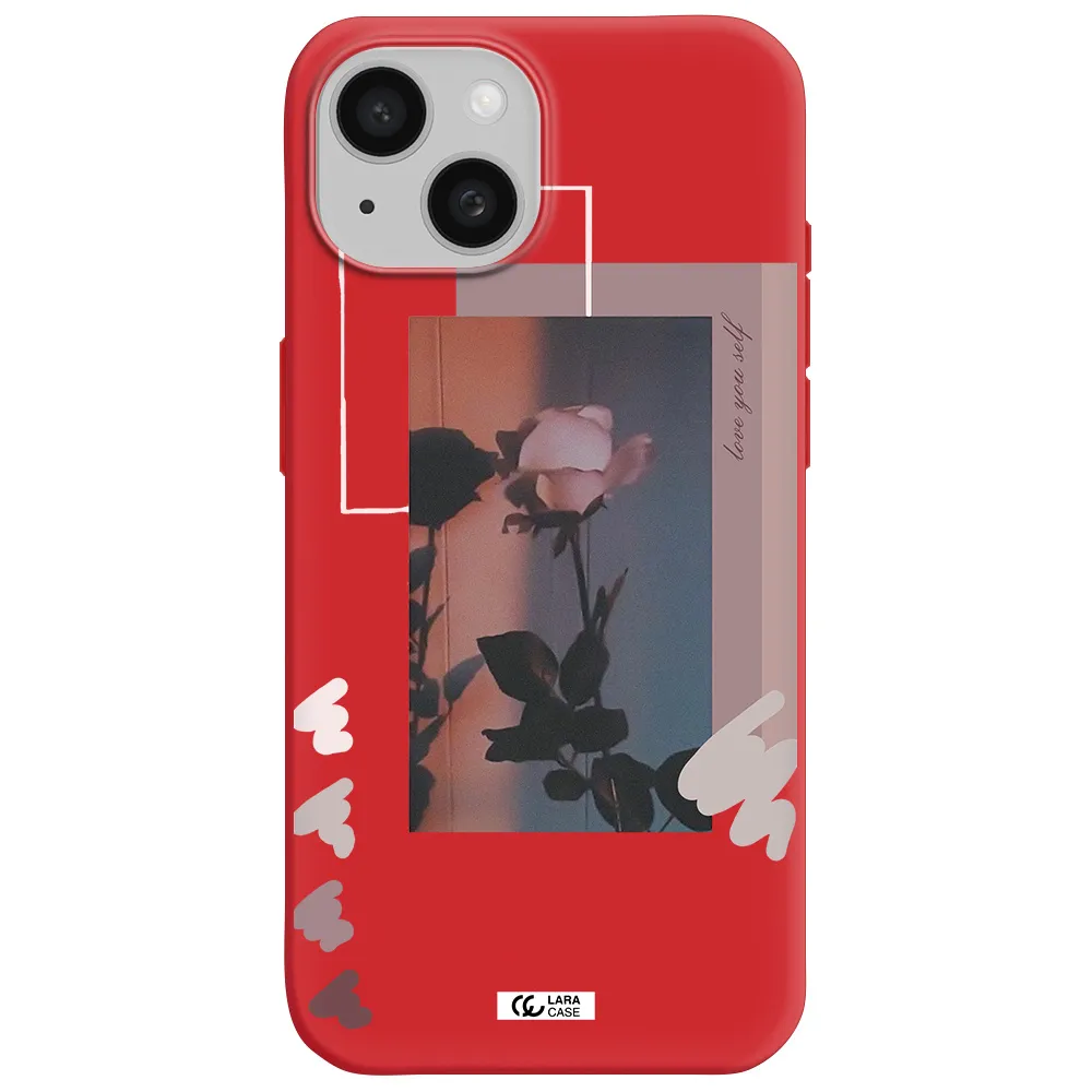 Pink Rose Apple Iphone 15 Silicone Imperial Red Case