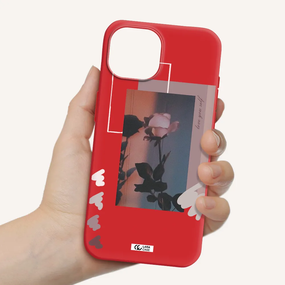 Pink Rose Apple Iphone 15 Silicone Imperial Red Case