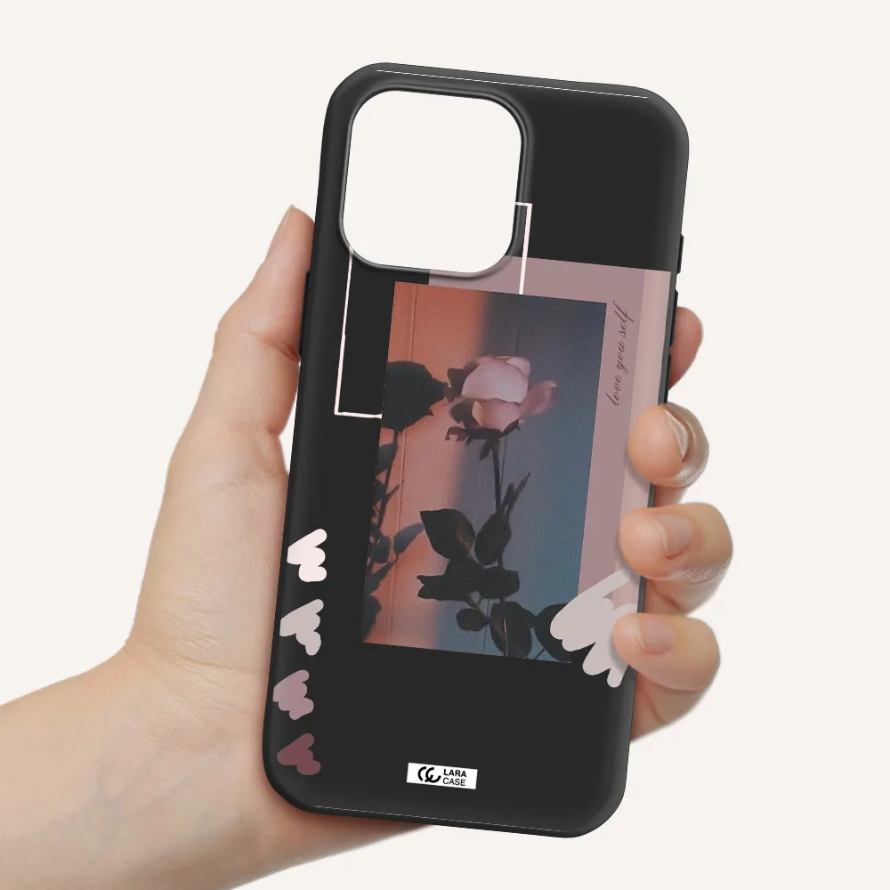 Pink Rose Apple Iphone 16 Pro Max Silicone Black Case