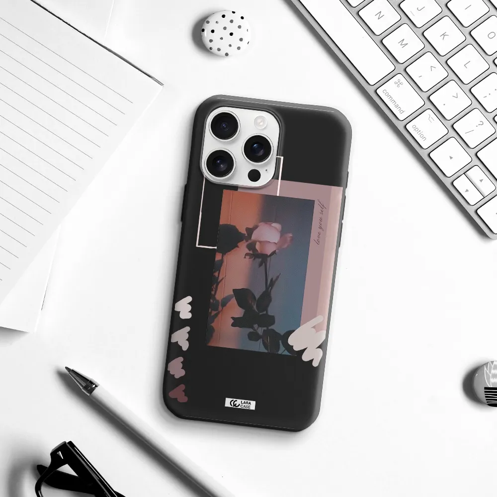 Pink Rose Apple Iphone 16 Pro Max Silicone Black Case