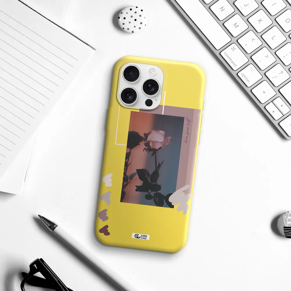 Pink Rose Apple Iphone 16 Pro Max Silicone Canary Yellow Case