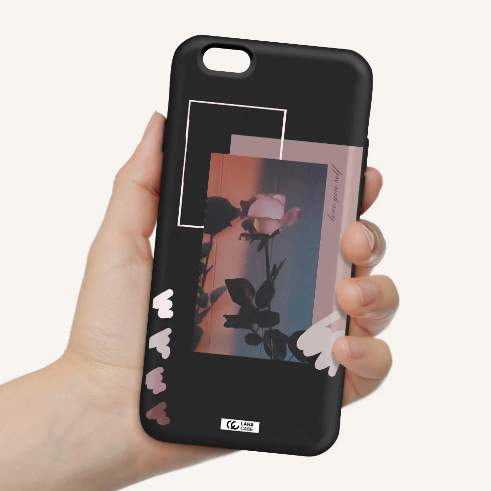 Pink Rose Apple iPhone 6 Silicone black Case