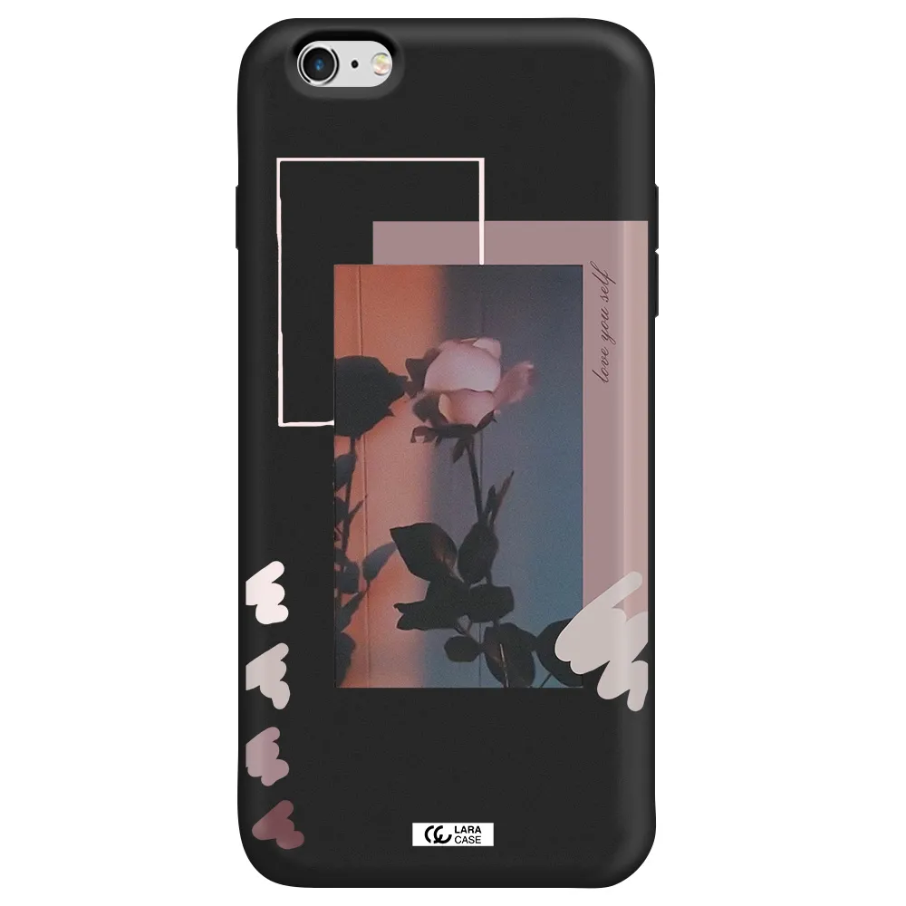 Pink Rose Apple iPhone 6S Silicone black Case