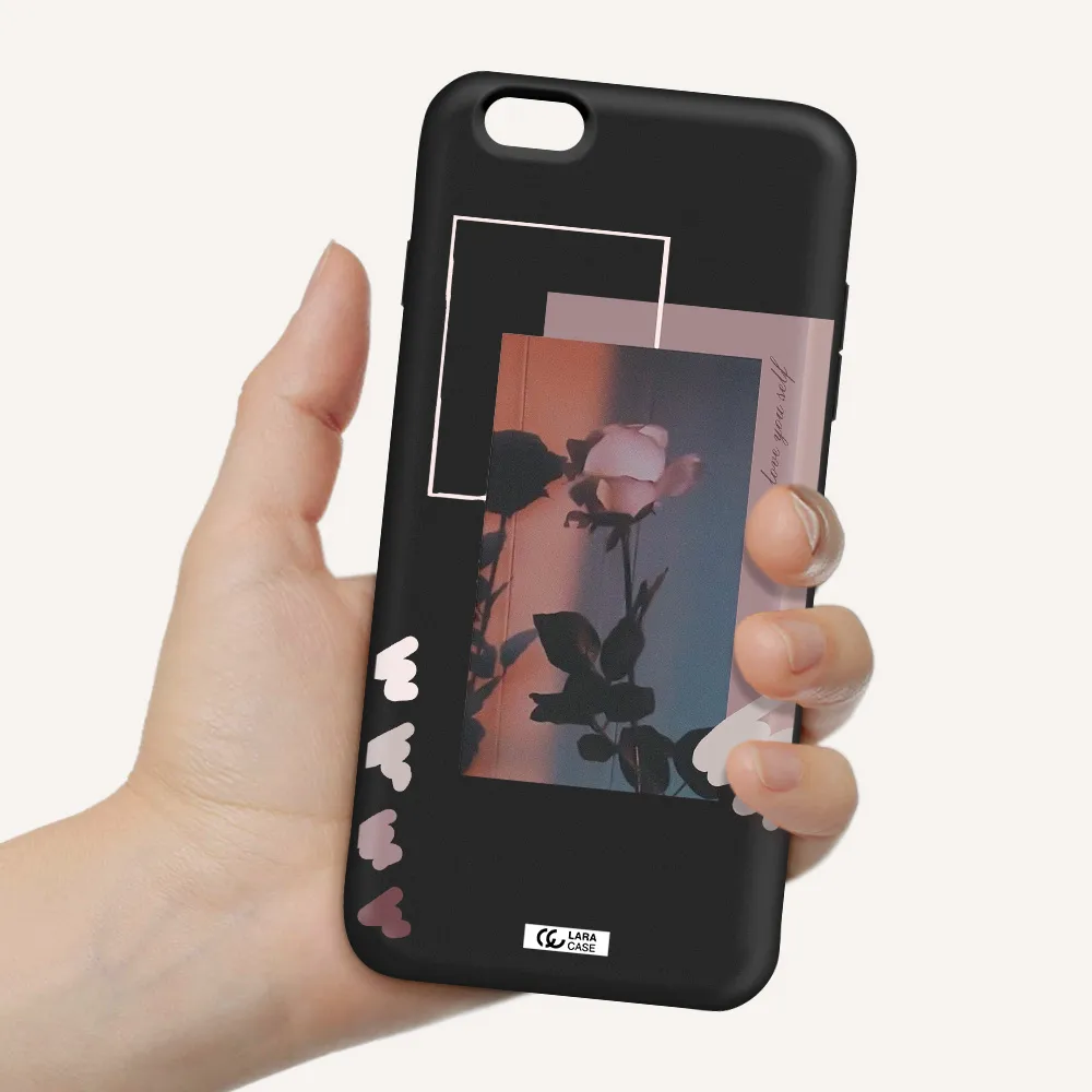 Pink Rose Apple iPhone 6S Silicone black Case