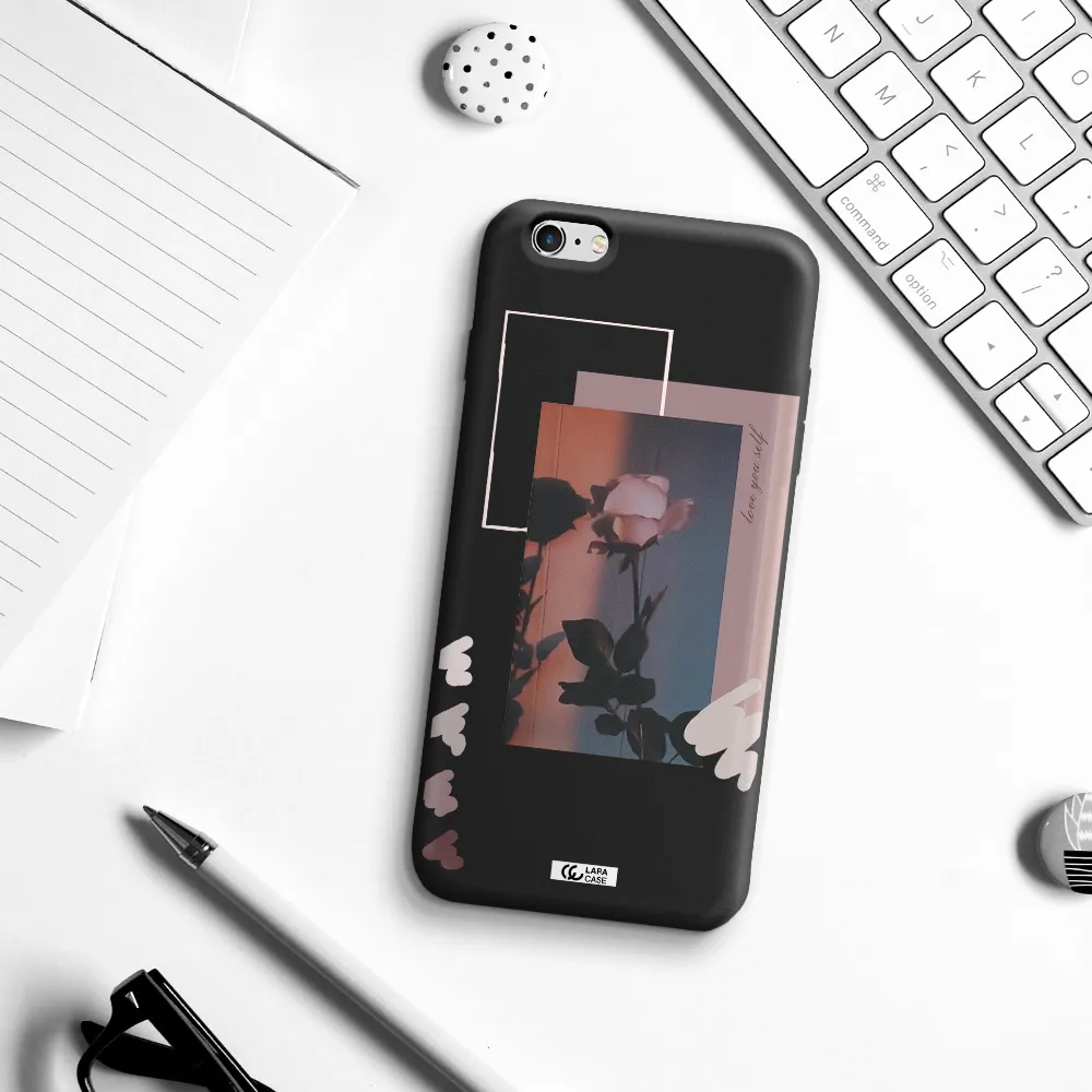 Pink Rose Apple iPhone 6S Silicone black Case