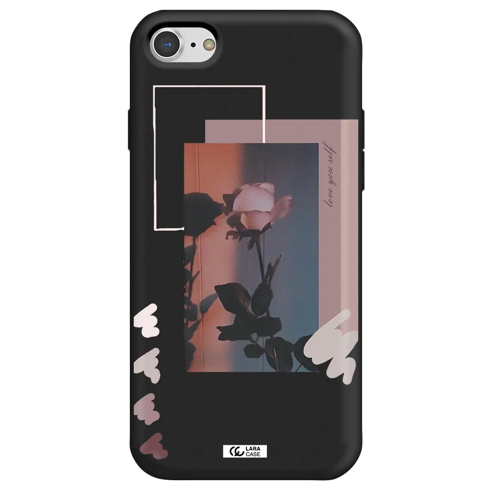 Pink Rose Apple iPhone 7 Silicone black Case