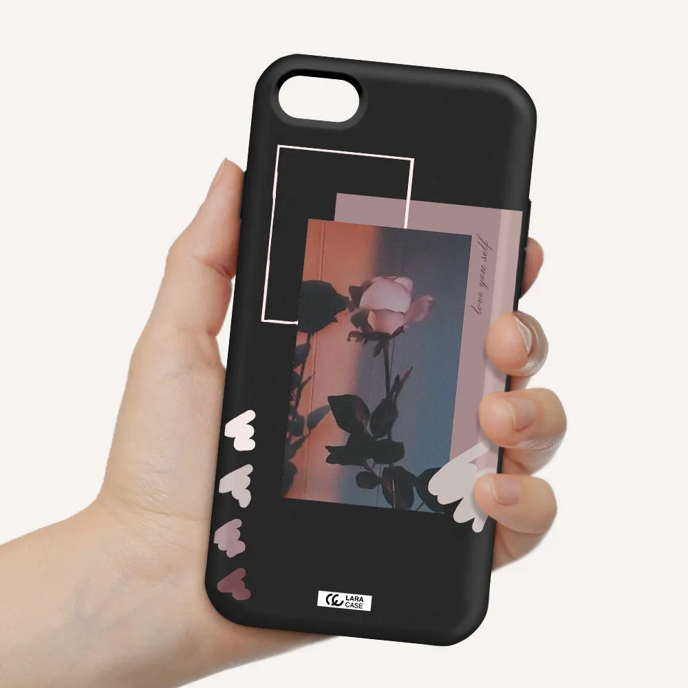 Pink Rose Apple iPhone 7 Silicone black Case