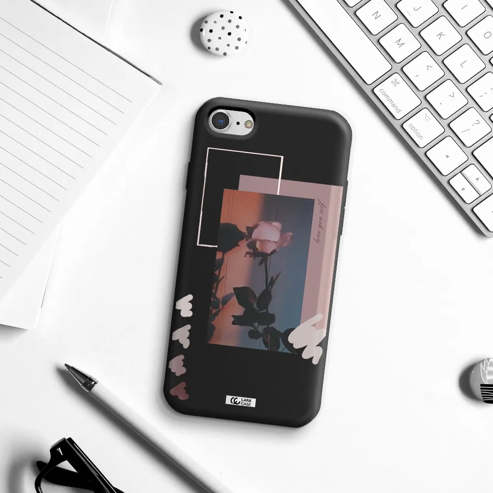 Pink Rose Apple iPhone 7 Silicone black Case