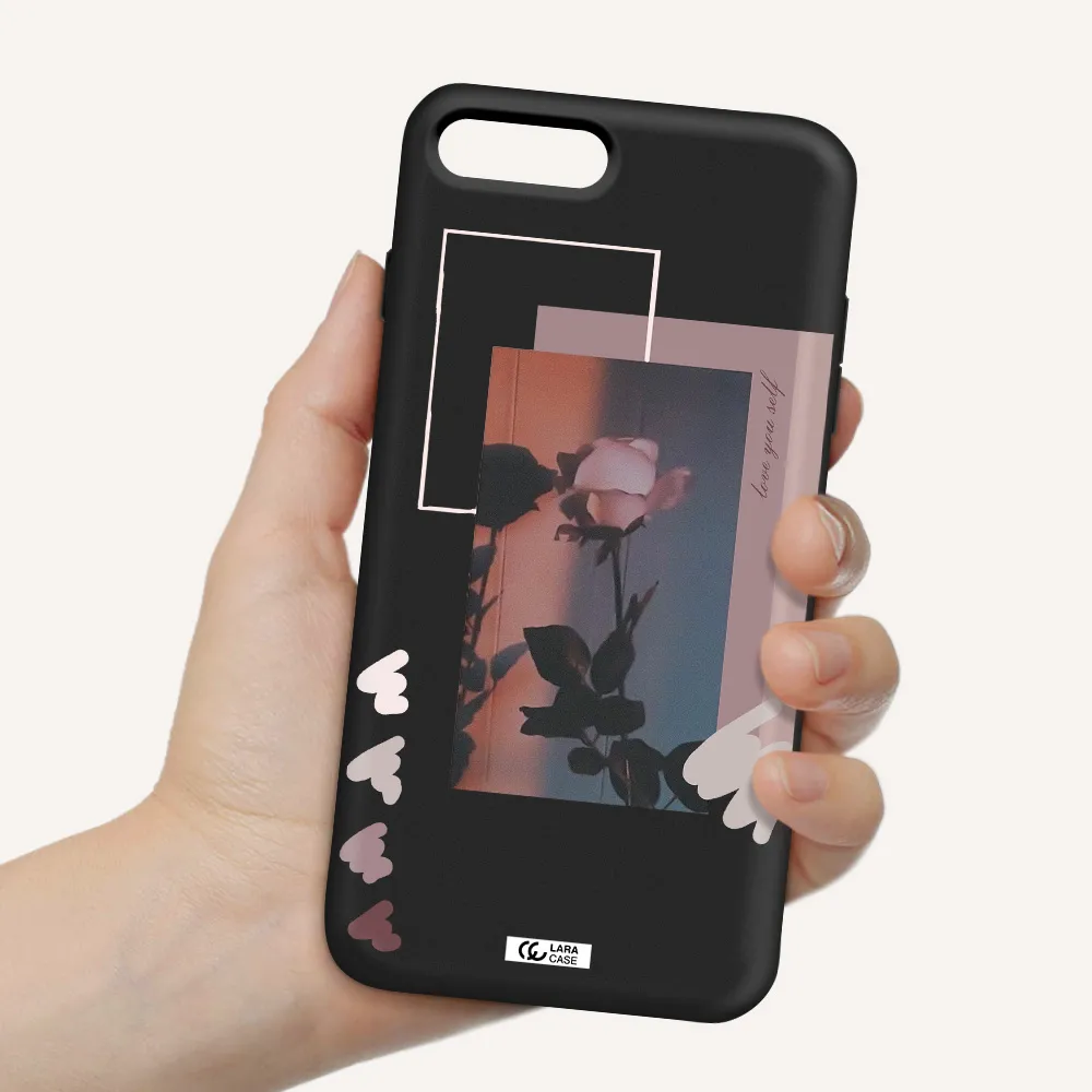 Pink Rose Apple iPhone 8 plus Silicone black Case