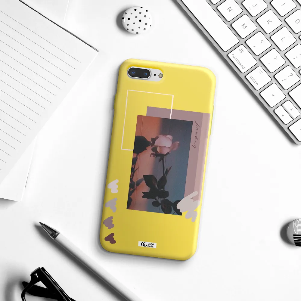 Pink Rose Apple iPhone 8 plus Silicone canary yellow Case