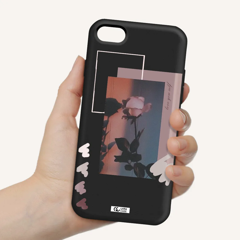 Pink Rose Apple iPhone 8 Silicone black Case