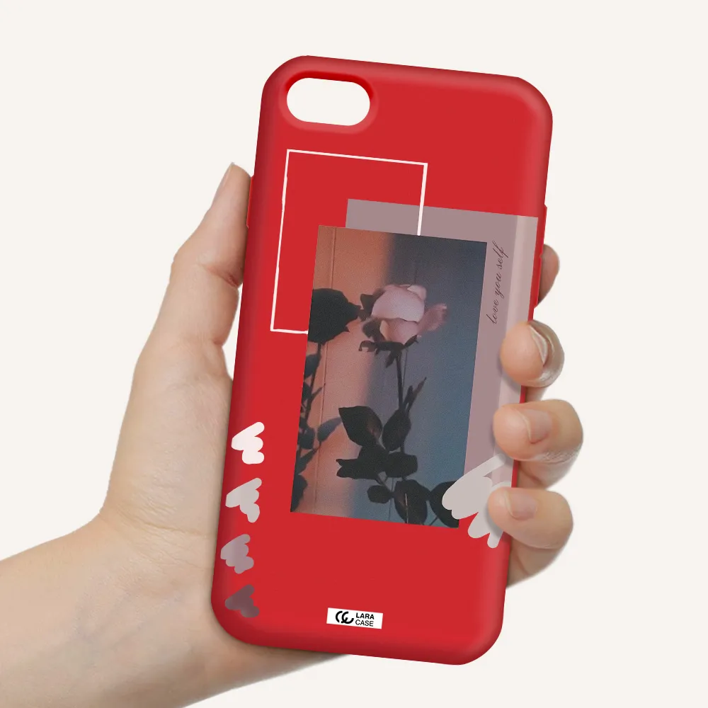 Pink Rose Apple iPhone 8 Silicone Imperial Red Case