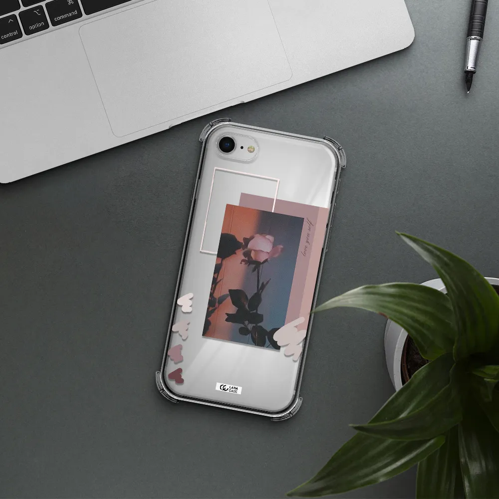 Pink Rose Apple iPhone se 2020 Clear PC Case