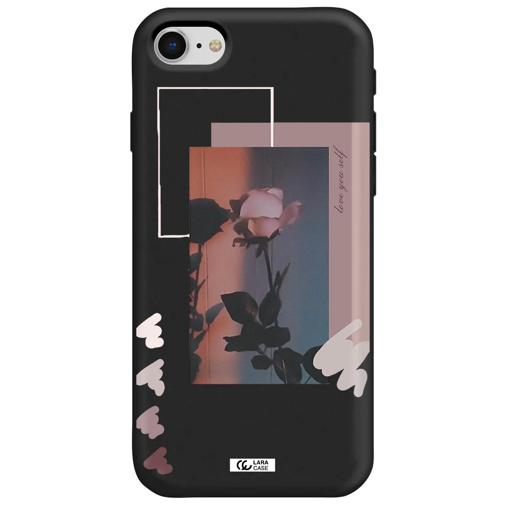 Pink Rose Apple iPhone se 2020 Silicone black Case