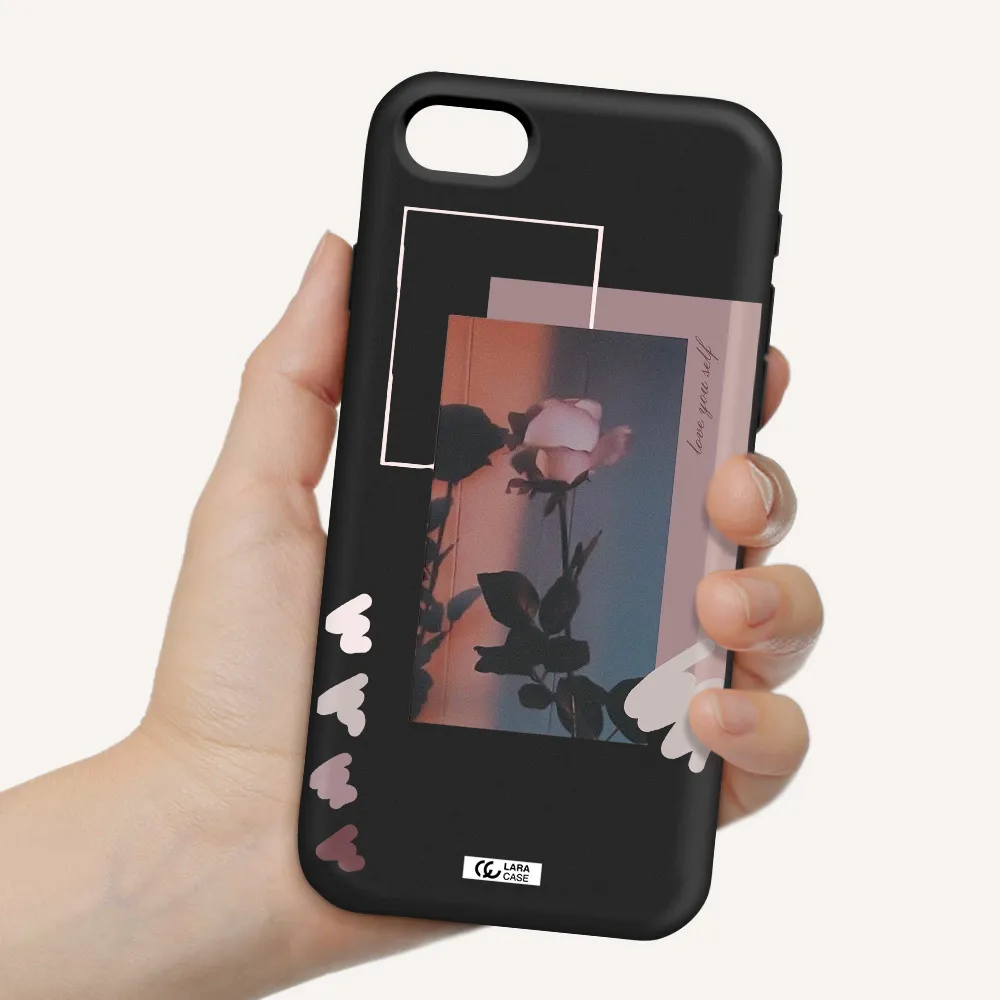 Pink Rose Apple iPhone se 2020 Silicone black Case