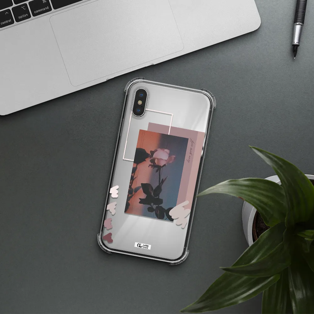 Pink Rose Apple iPhone X Clear PC Case