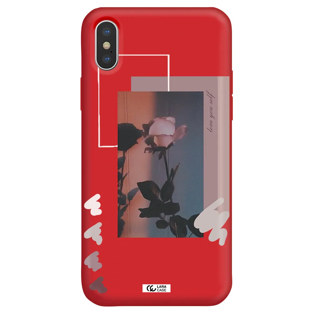 Pink Rose Apple iPhone X Silicone Imperial Red Case