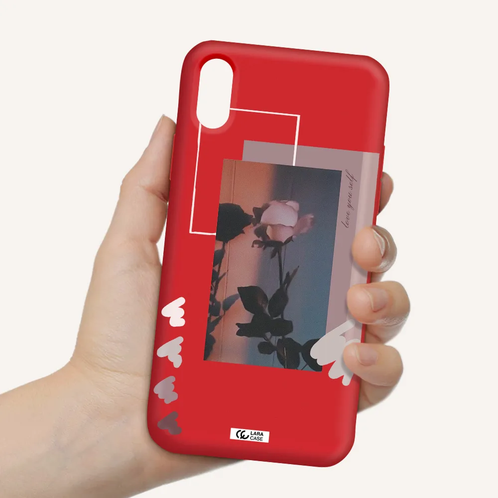 Pink Rose Apple iPhone X Silicone Imperial Red Case