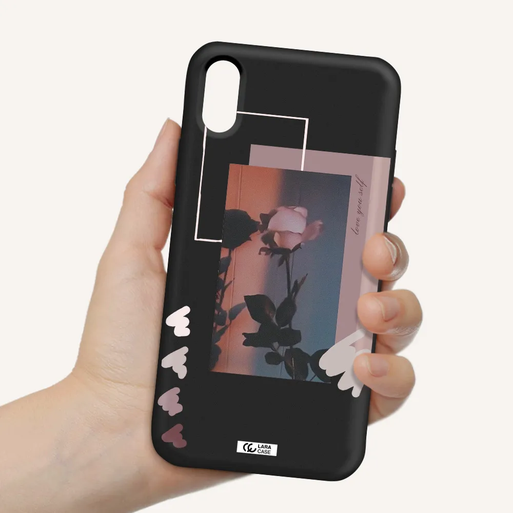 Pink Rose Apple iPhone XS Silicone black Case